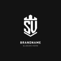 SV monogram logo initial with crown and shield guard shape style vector