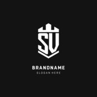 SV monogram logo initial with crown and shield guard shape style vector