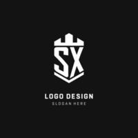 SX monogram logo initial with crown and shield guard shape style vector