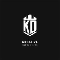 KD monogram logo initial with crown and shield guard shape style vector