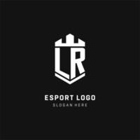 LR monogram logo initial with crown and shield guard shape style vector