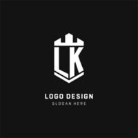 LK monogram logo initial with crown and shield guard shape style vector