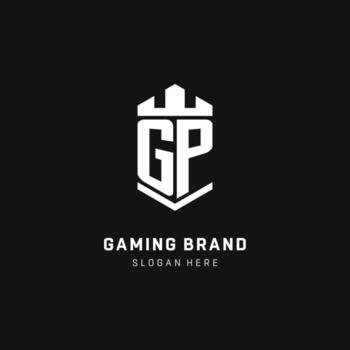 GP monogram logo initial with crown and shield guard shape style vector
