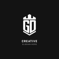 GD monogram logo initial with crown and shield guard shape style vector