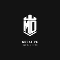 MD monogram logo initial with crown and shield guard shape style vector