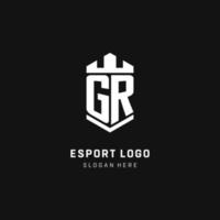 GR monogram logo initial with crown and shield guard shape style vector