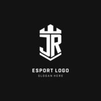 JR monogram logo initial with crown and shield guard shape style vector