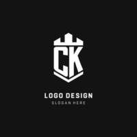 inicial del logotipo del monograma ck con estilo de forma de corona y protector de escudo vector