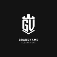 GV monogram logo initial with crown and shield guard shape style vector