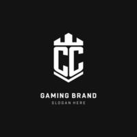 CC monogram logo initial with crown and shield guard shape style vector