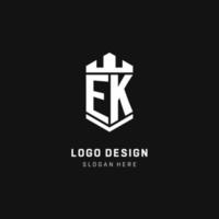 EK monogram logo initial with crown and shield guard shape style vector