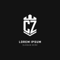 CZ monogram logo initial with crown and shield guard shape style vector