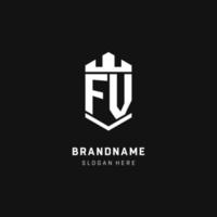 FV monogram logo initial with crown and shield guard shape style vector