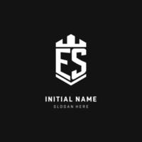 ES monogram logo initial with crown and shield guard shape style vector