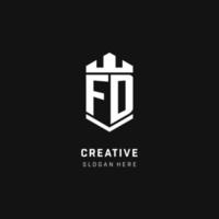 FD monogram logo initial with crown and shield guard shape style vector