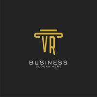 VR initial logo with simple pillar style design vector