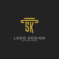 SK initial logo with simple pillar style design vector