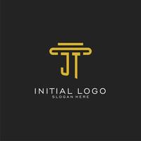 JT initial logo with simple pillar style design vector