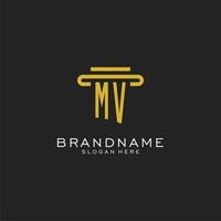 MV initial logo with simple pillar style design vector