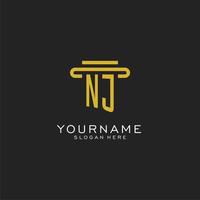 NJ initial logo with simple pillar style design vector