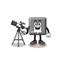 Illustration of keyboard shift key mascot as an astronomer vector