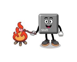 Illustration of keyboard shift key burning a marshmallow vector