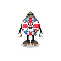 Character cartoon of united kingdom flag as a veteran vector