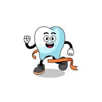 Mascot cartoon of tooth running on finish line vector