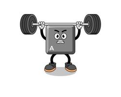 keyboard A key mascot cartoon lifting a barbell vector