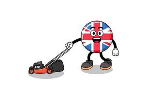 united kingdom flag illustration cartoon holding lawn mower vector