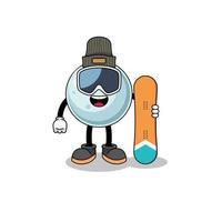 caricatura de mascota de jugador de snowboard de bola de plata vector