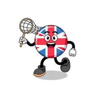 Cartoon of united kingdom flag catching a butterfly vector