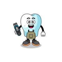 Cartoon Illustration of tooth as a barber man vector