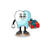 tooth mascot illustration giving a gift vector