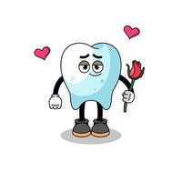 tooth mascot falling in love vector