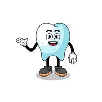 tooth cartoon with welcome pose vector