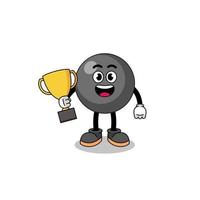 Cartoon mascot of dot symbol holding a trophy vector