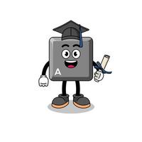 keyboard A key mascot with graduation pose vector