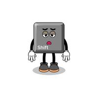 keyboard shift key cartoon with fatigue gesture vector