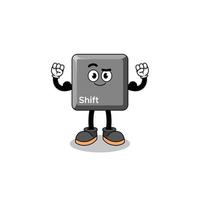 Mascot cartoon of keyboard shift key posing with muscle vector