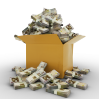3d rendering of cardboard box full of Nigerian naira notes isolated  on a transparent background png