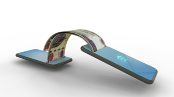 3D-Rendering von ägyptischen Pfundnoten, die von einem Telefon auf ein anderes übertragen werden. Konzept für mobile Geldtransaktionen png