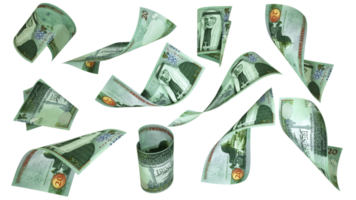 3D rendering of Jordanian dinar notes flying in different angles and orientations isolated on transparent background png