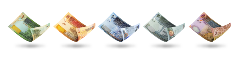 conjunto de denominaciones de billetes de dinares jordanos. ilustración 3d png