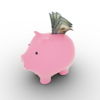 US dollars inside pink Piggy Bank, money in piggy bank, savings concept, 3d rendering png