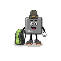 Illustration of keyboard shift key mascot as a hiker vector