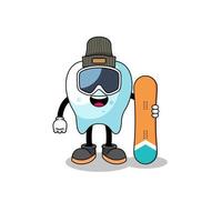 Mascot cartoon of tooth snowboard player vector
