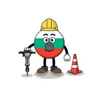 caricatura de personaje de la bandera de bulgaria trabajando en la construcción de carreteras vector