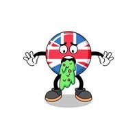 united kingdom flag mascot cartoon vomiting vector