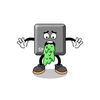 keyboard shift key mascot cartoon vomiting vector